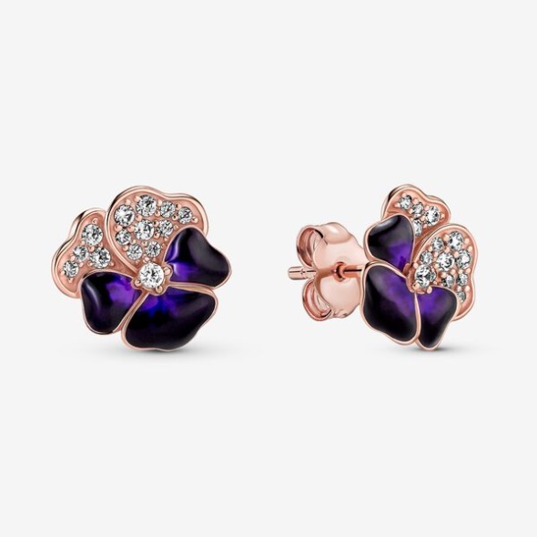 Deep Purple Pansy Flower Stud Earrings Pandora Australia